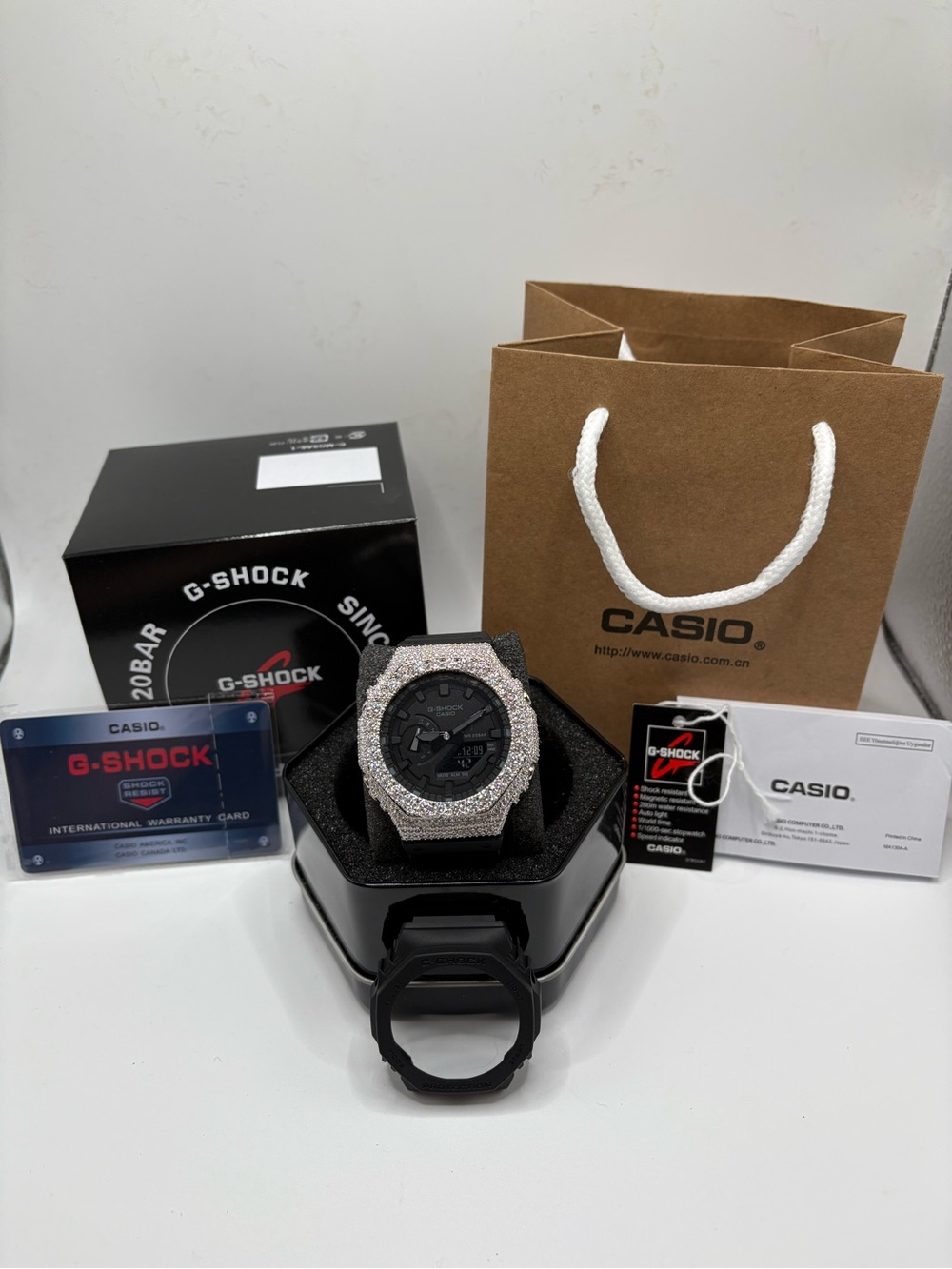 Casio G-Shock Black Dial Watch with Silver Crystal Bezel